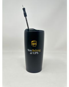 20 oz Black Copper Vac Tumbler w/ Straw and You Belong at UPS Artwork